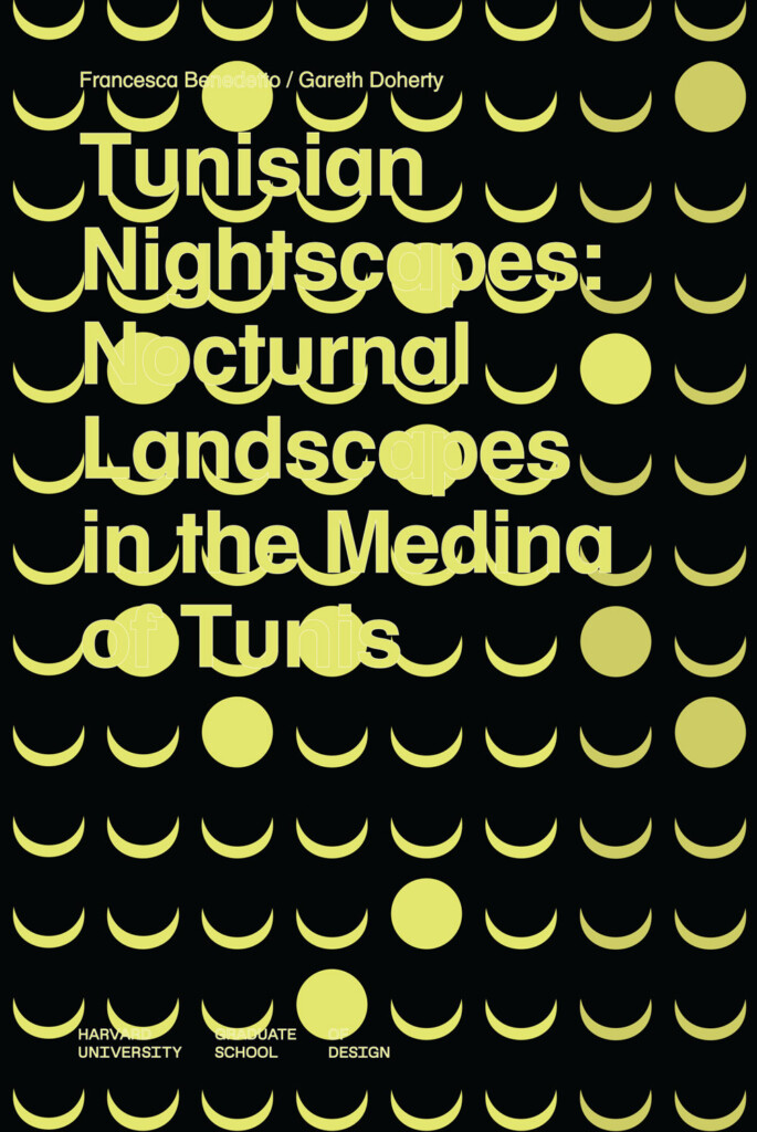 Cover of a book with yellow type and yellow moon imprints on top of a black background