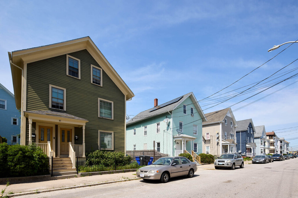 A view of a residential block in Central Falls, Rhode Island.