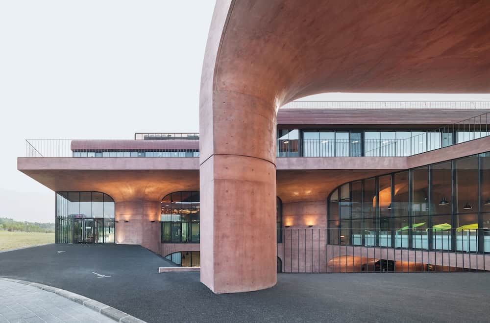 Photograph of terra cotta building arch.